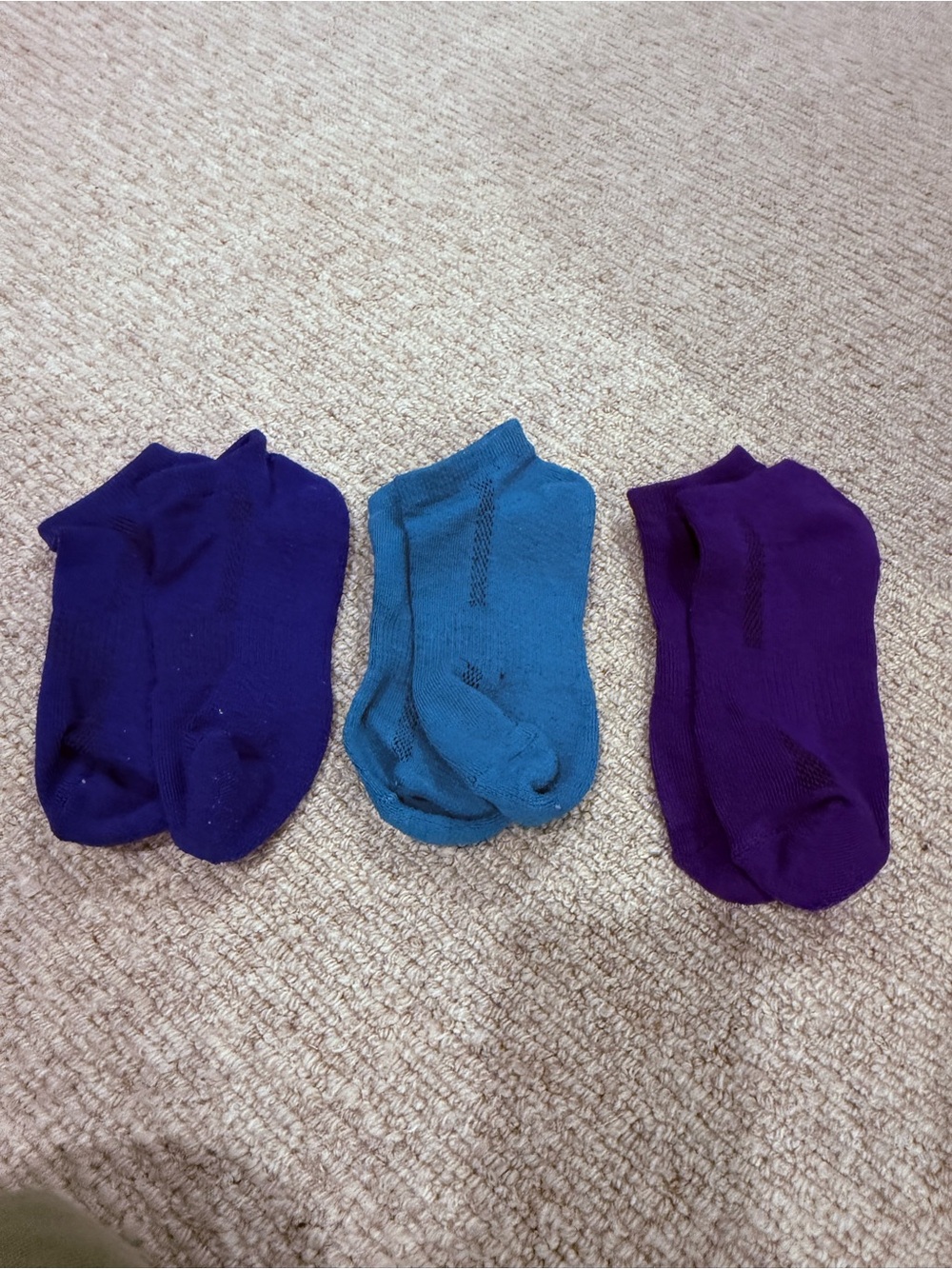 Womens no show ankle athletic socks set of 3 blue purple and teal